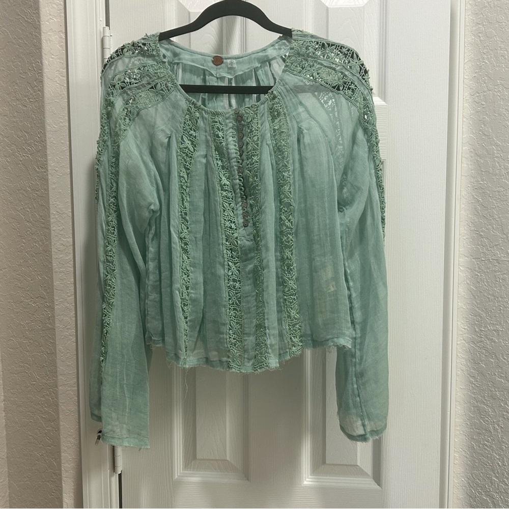 Elegant Free People Lace Trim Women’s Top - Green
